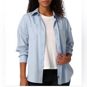 Lee Womens Light Blue Frontier Button Up Oversized Long Sleeve Shirt